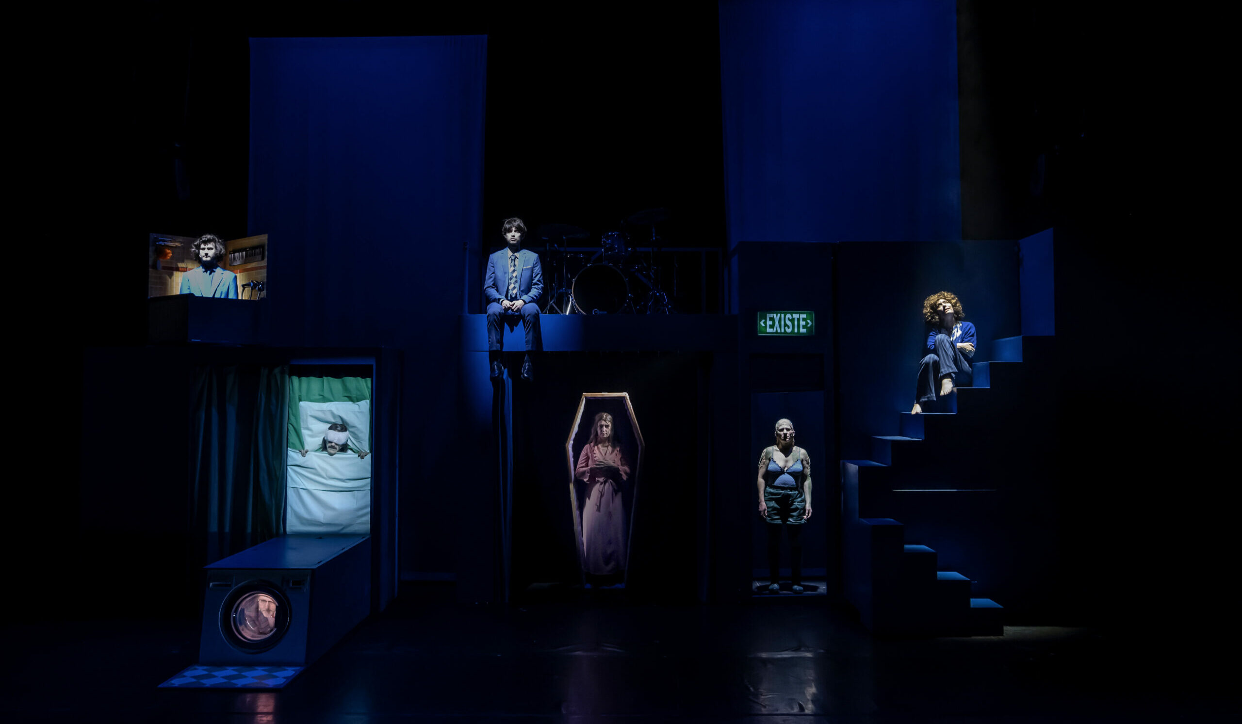 France Nogent-sur-Marne 2025-02-04, HAPPY APOCALYPSE Creation by FOUIC Company Staging by Clotilde Morgieve and Jean-Christophe Dolle with Sol Espeche, Yann de Monterno, Geraldine Roguez, Clotilde Morgieve and Jean-Christophe Dolle Music by Noe Dolle, Laurent Guillet and Pierre Martin-Danos Scenography and suits by Marie Herve Lights by Simon Demeslay Sound by Georges Hubert at the Theatre Antoine Watteau. Photograph by Pascal Gely / Hans Lucas
France Nogent-sur-Marne 2025-02-04, HAPPY APOCALYPSE Creation de la compagnie FOUIC Mise en scene de Clotilde Morgieve et Jean-Christophe Dolle avec Sol Espeche, Yann de Monterno, Geraldine Roguez, Clotilde Morgieve et Jean-Christophe Dolle Musique de Noe Dolle, Laurent Guillet et Pierre Martin-Danos Scenographie et costumes de Marie Herve Lumieres de Simon Demeslay Son de Georges Hubert au Theatre Antoine Watteau. Photographie de Pascal Gely / Hans Lucas